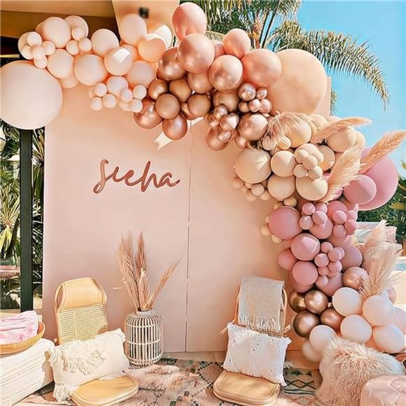 147PCS Double-Stuffed Balloon Garland Kit Rose Gold Balloons Kit Dusty Pink Ball - Picture 1 of 6
